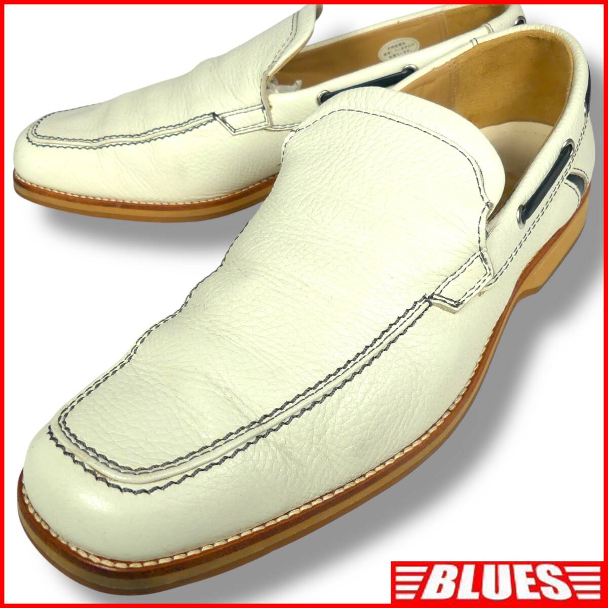 即決★BURBERRY LONDON★26.5cm レザースリッポン バーバリーロンドン メンズ 白 本革 本皮 ローファー 革靴 モカシン拍卖
