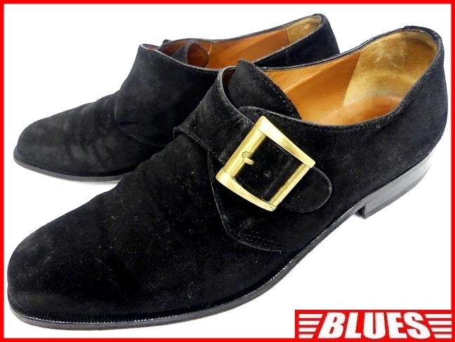 即決★イタリア製 CAPONI★25.5cm レザーモンクストラップシューズ カポーニ メンズ 7.5 黒 ブラック 本革 スエード 本皮 ヒール 革靴拍卖