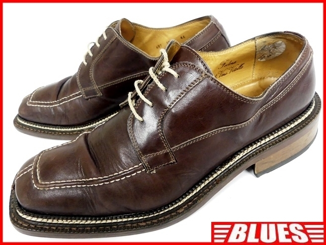 即決★イタリア製 VISARUNO★25.5cm レザービジネスシューズ ビサルノ メンズ 41 茶 ブラウン 本革 Uチップ 本皮 レースアップ 革靴拍卖