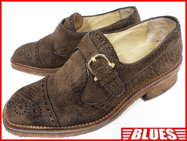 即決★イタリア製 a.feraria★25.5cm レザーモンクストラップシューズ アフェラーリア メンズ 41 茶 本革 ストレートチップ 本皮 革靴拍卖