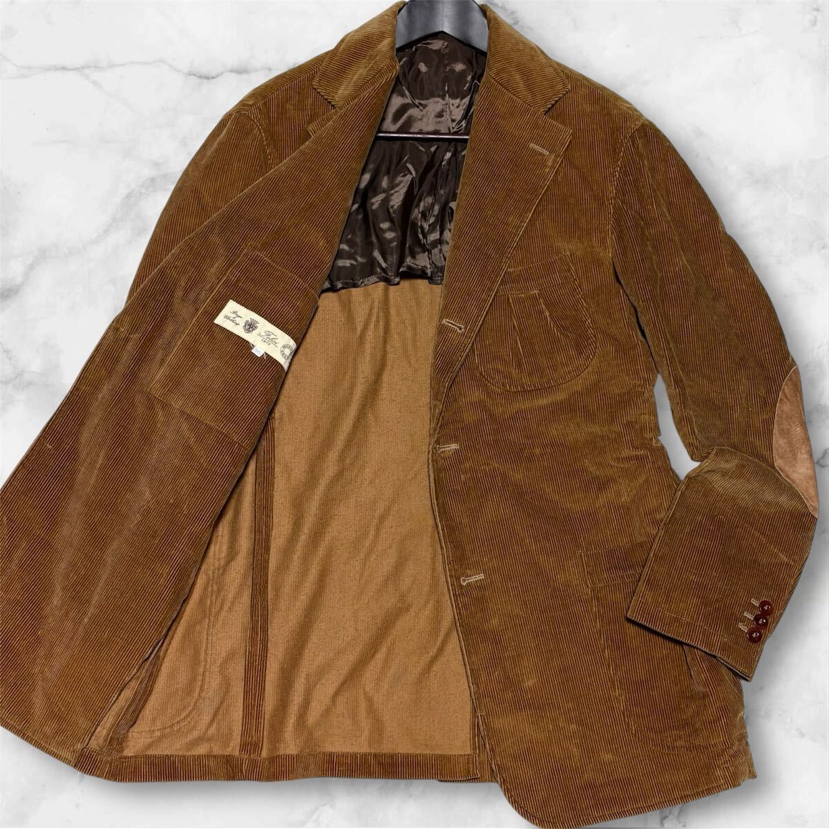 希少50/XL◎Felisi【唯一無二】フェリージ テーラードジャケット コーデュロイ エルボーパッチ イタリア製 アジャスターブラウン メンズ拍卖