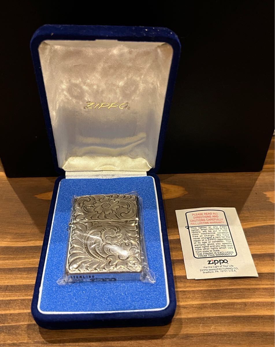 当時物 ほぼ 未使用 / 純銀 スターリング STERLING SILVER zippo 五面 手彫り 加工 拍卖