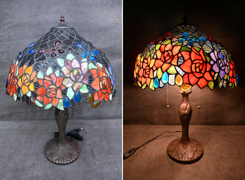 AH251 アンティーク レトロ 当時物 希少デザイン ステンドランプ 卓上照明 テーブルランプ ステンドグラス 極上品拍卖