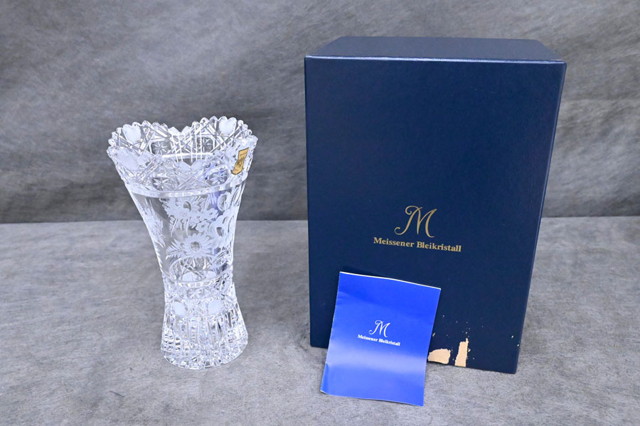 GH33 未使用 保管品 高級 マイセン クリスタル 花瓶 フラワーベース オブジェ拍卖