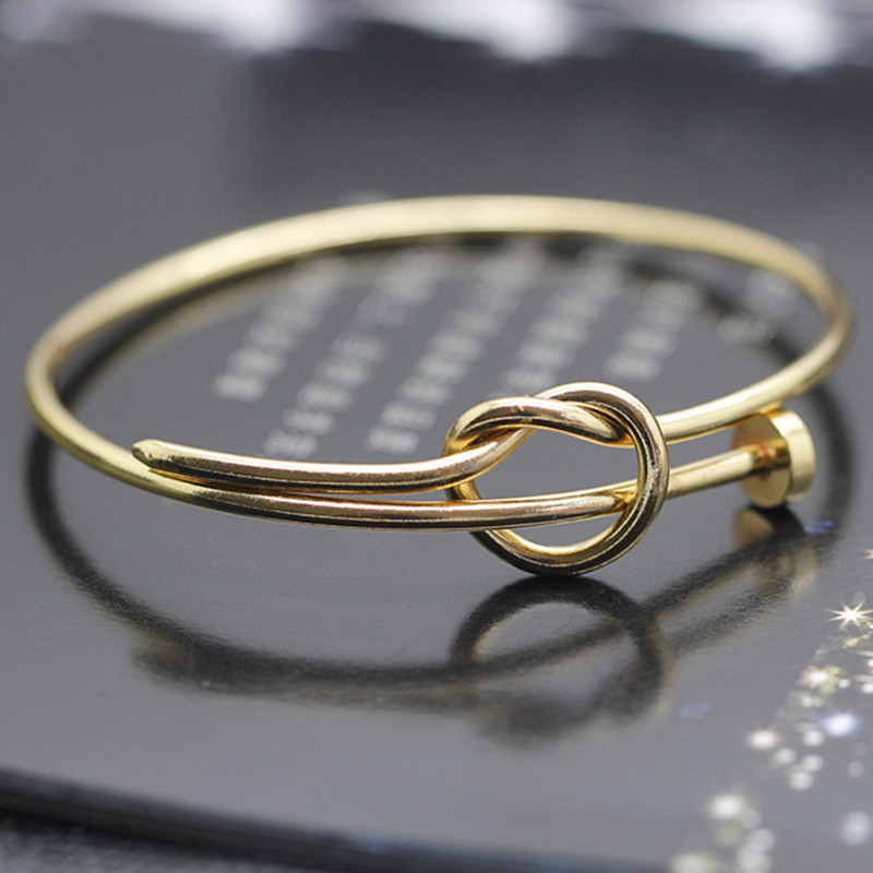 大人気ノット型★結び目 ダブル ゴールド バングル K18色拍卖