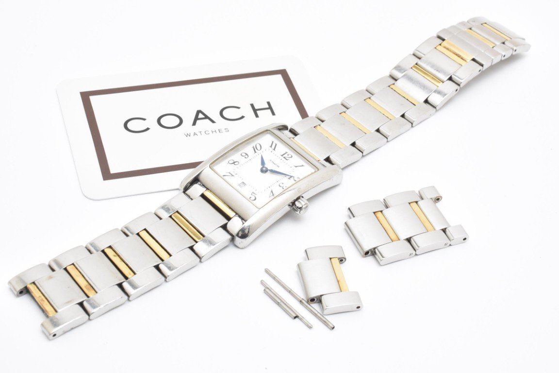コーチ 7.895.389 スクエア シルバー ホワイト 2針 ステンレス コンビ クォーツ QUARTZ メンズ 腕時計 COACH拍卖