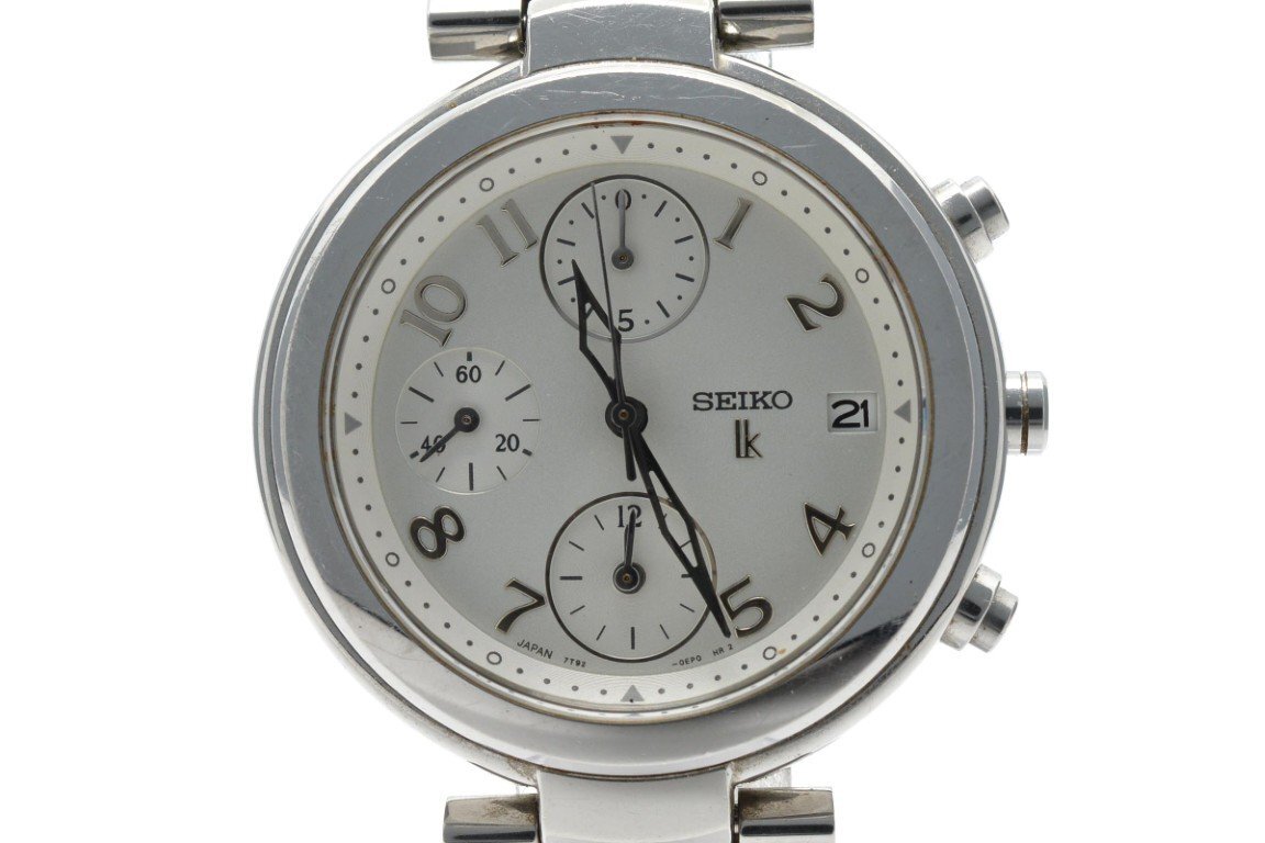 稼働品 セイコー ルキア 7T92-0EE0 クロノグラフ シルバー デイト SS クォーツ QUARTZ レディース 腕時計 SEIKO LUKIA拍卖