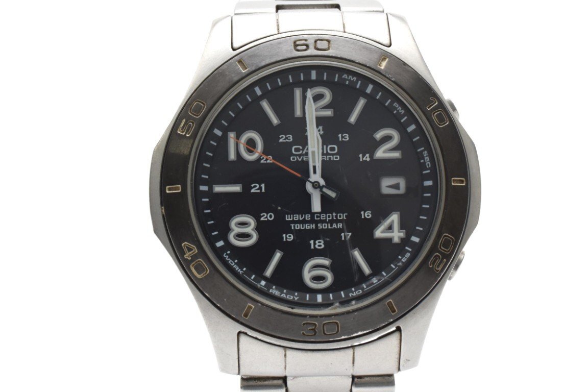 CASIO OVERLAND wave cepter カシオ オーバーランド ラウンド クォーツ 腕時計 メンズ 3針 デイト ブラック シルバー 4315 OVW-110拍卖
