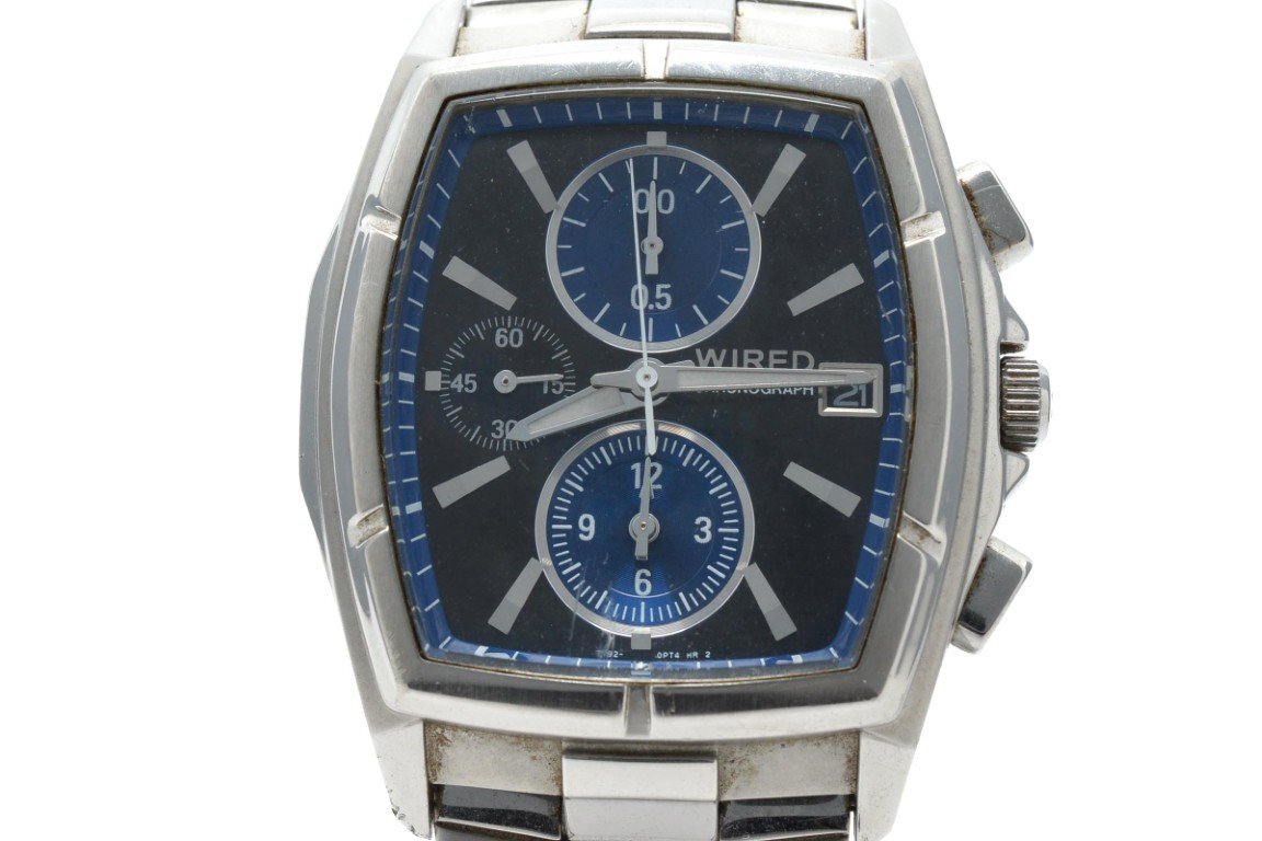 WIRED ワイアード 腕時計 メンズ クォーツ式 クロノグラフ シルバー 3針 デイト スクエア型 電池式 7T92-0KB0拍卖