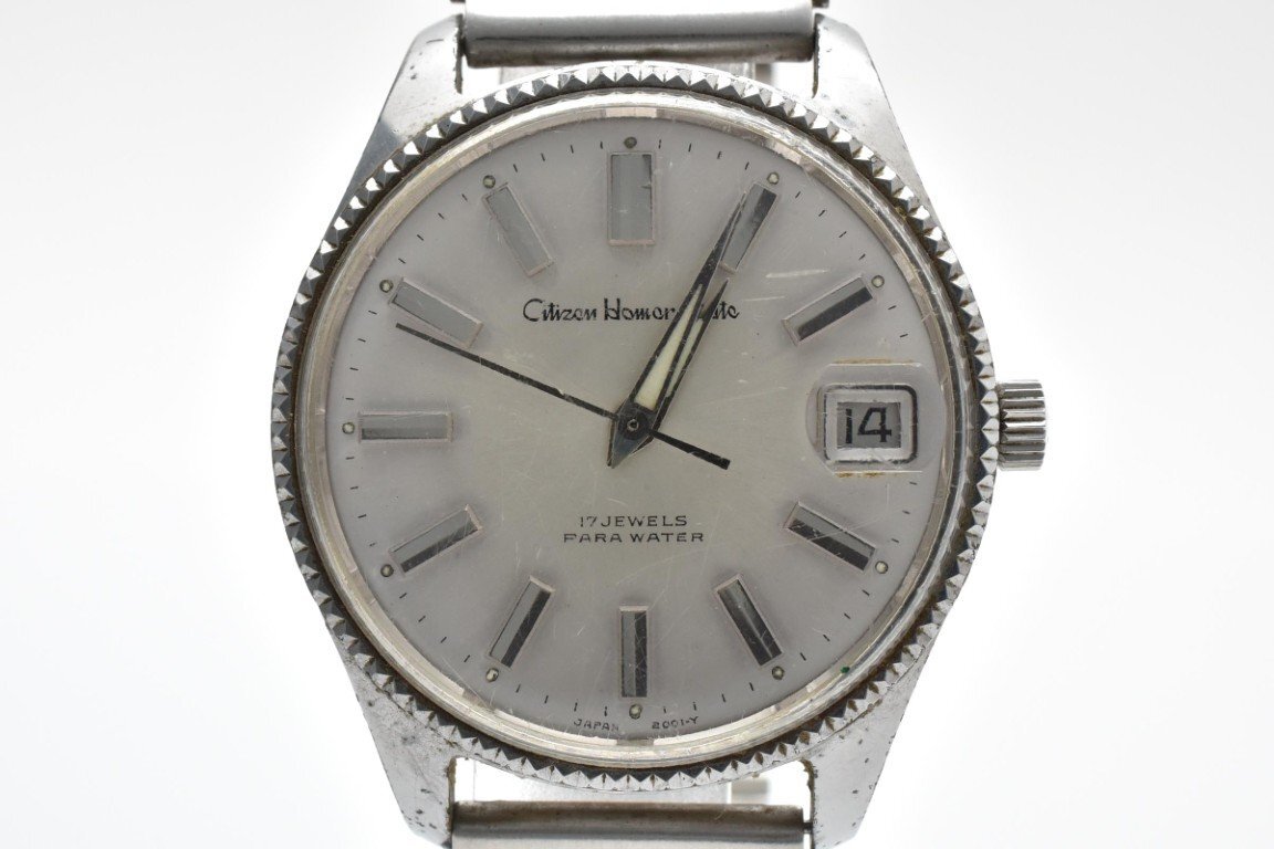 稼働品 CITIZEN Homer Date シチズン ホーマー デイト 手巻き ラウンド 腕時計 メンズ 3針 デイト シルバー HODJ300La-YD拍卖