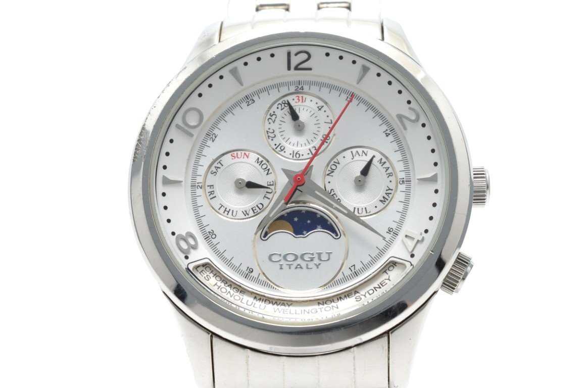 COGU コグ ITALY 腕時計 メンズ クォーツ式 シルバー文字盤 シルバー クロノグラフ 3針 電池式 ステンレススチール拍卖