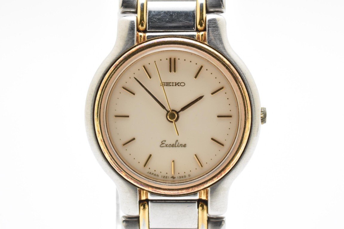 稼働品 セイコー エクセリーヌ 1221-0190 ホワイト 3針 コンビ クォーツ QUARTZ レディース 腕時計 SEIKO EXCELINE拍卖