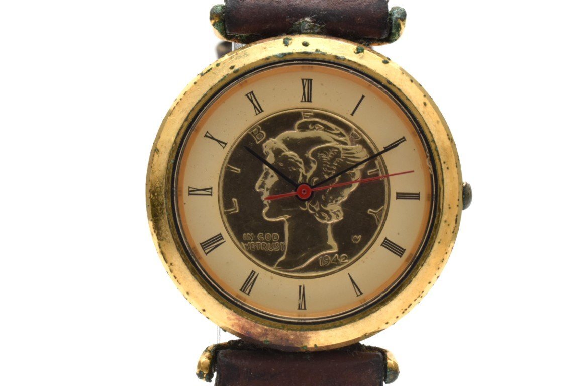 スワンク コインウォッチ 1942 ラウンド ゴールド ローマン 3針 ステンレス レザー メンズ 腕時計 SWANK NEW YORK拍卖