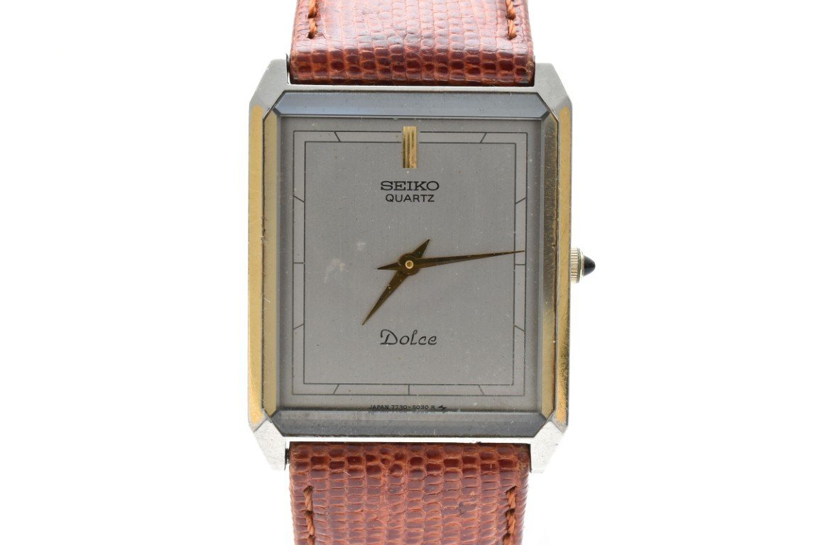 SEIKO セイコー DOLCE ドルチェ 7730-5030 シルバー スクエア 銀文字盤 レザーベルト 2針 レディース クォーツ 腕時計拍卖