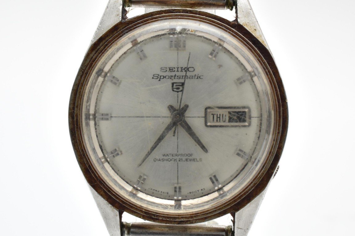 稼働品 SEIKO セイコー 6619-9000 円形 ラウンド 銀 シルバー Silver レディース 腕時計 3針 デイデイト 銀文字盤 自動巻き 21JEWELS拍卖