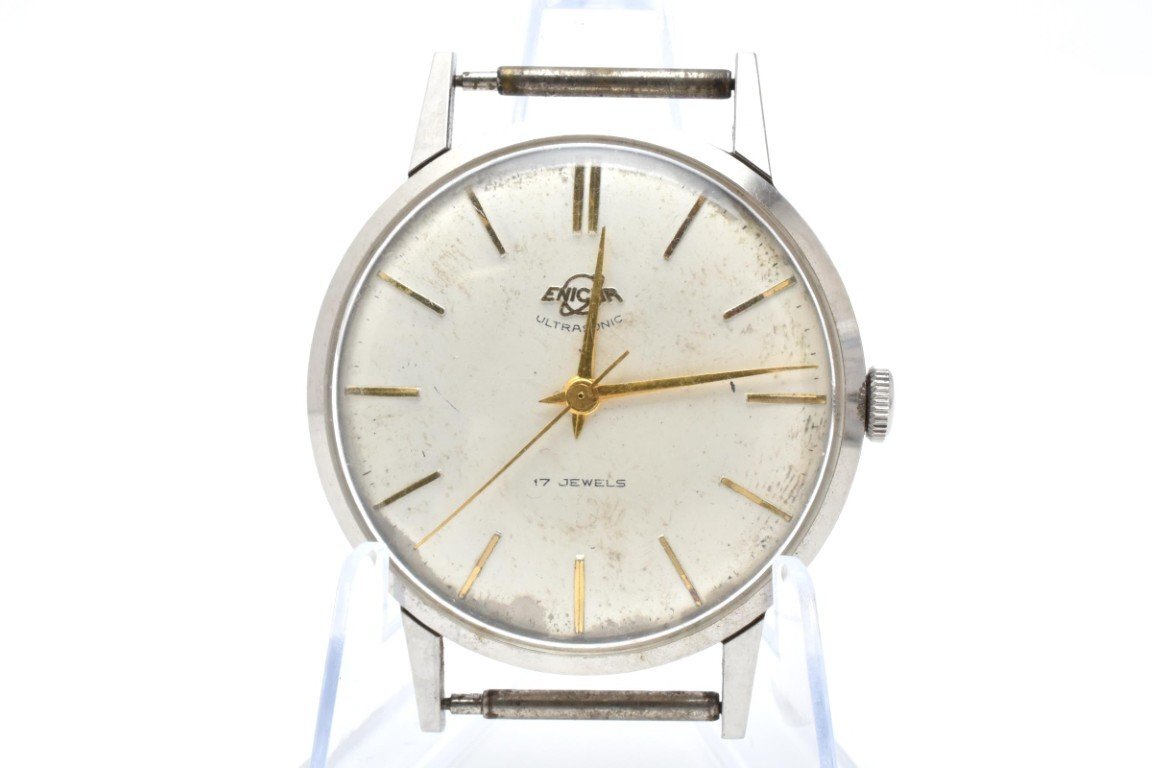 ENICAR エニカ 腕時計 メンズ 手巻き シルバー シルバー文字盤 3針 ラウンド 17ジュエル ステンレススチール拍卖