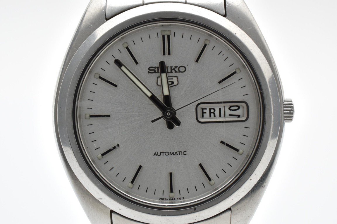 SEIKO 5 AUTOMATIC セイコー ファイブ 自動巻き ラウンド 腕時計 メンズ 3針 デイデイト シルバー 7S26-0440拍卖