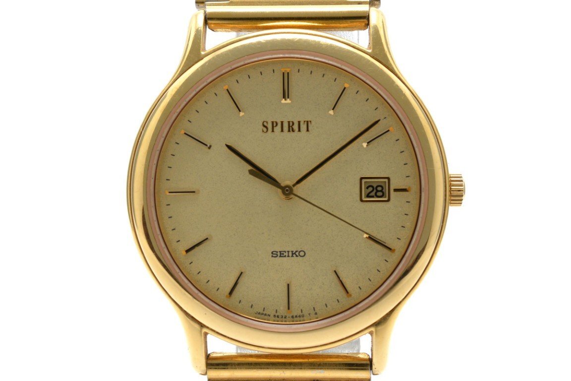 セイコー スピリット 5E32-6A30 ラウンド ゴールド 3針 デイト ステンレス クォーツ QUARTZ メンズ 腕時計 SEIKO SPIRIT拍卖