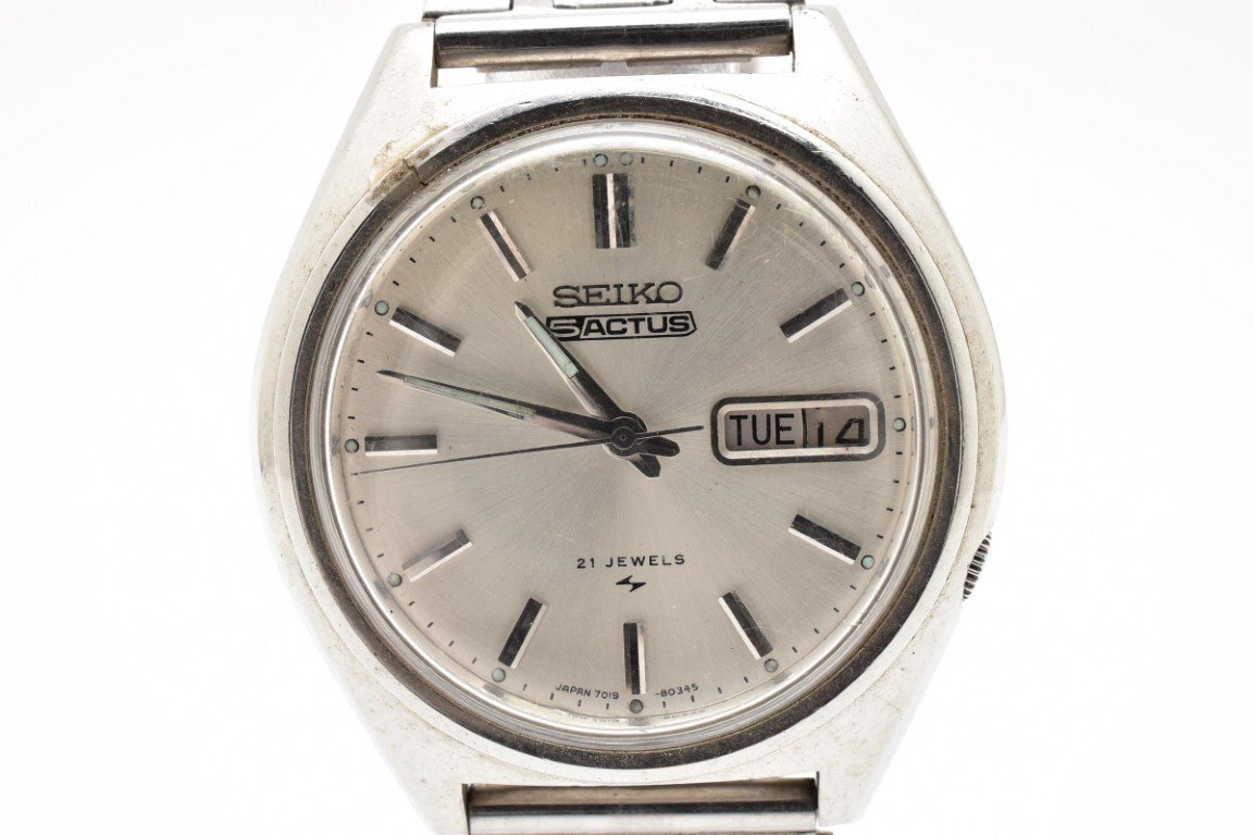 SEIKO セイコー 7019-8010 円形 ラウンド 銀 シルバー Silver メンズ 腕時計 3針 デイデイト 銀文字盤 自動巻き 21JEWELS拍卖