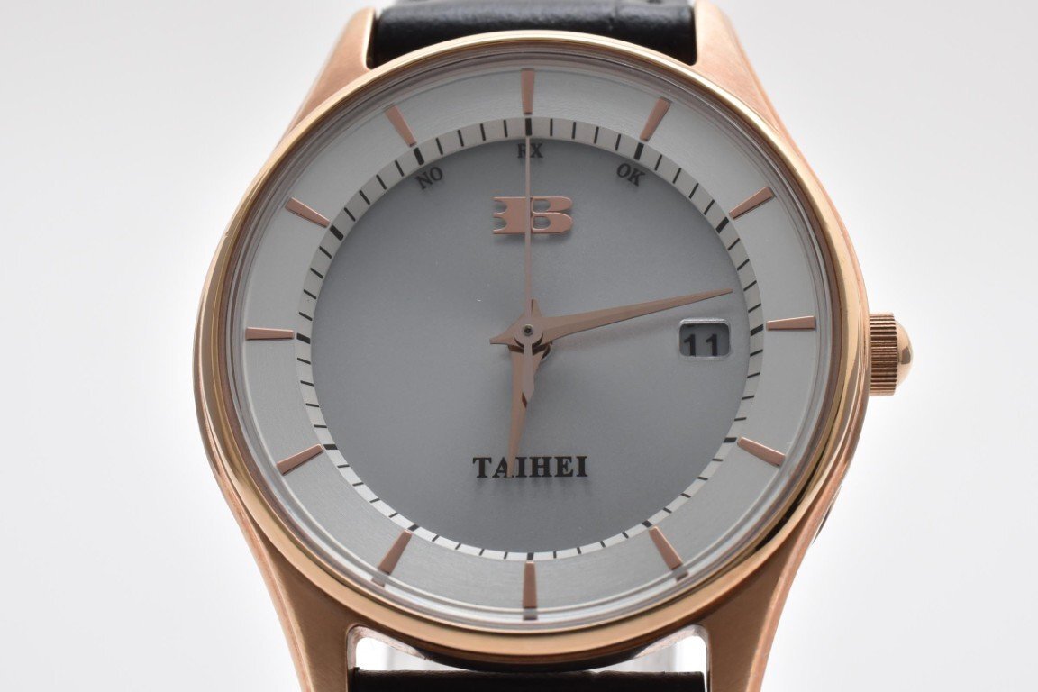 B TAIHEI 腕時計 メンズ クォーツ式 アンティーク シルバー シルバー文字盤 黒ベルト 3針 デイト 60th 太平ビルサービス拍卖