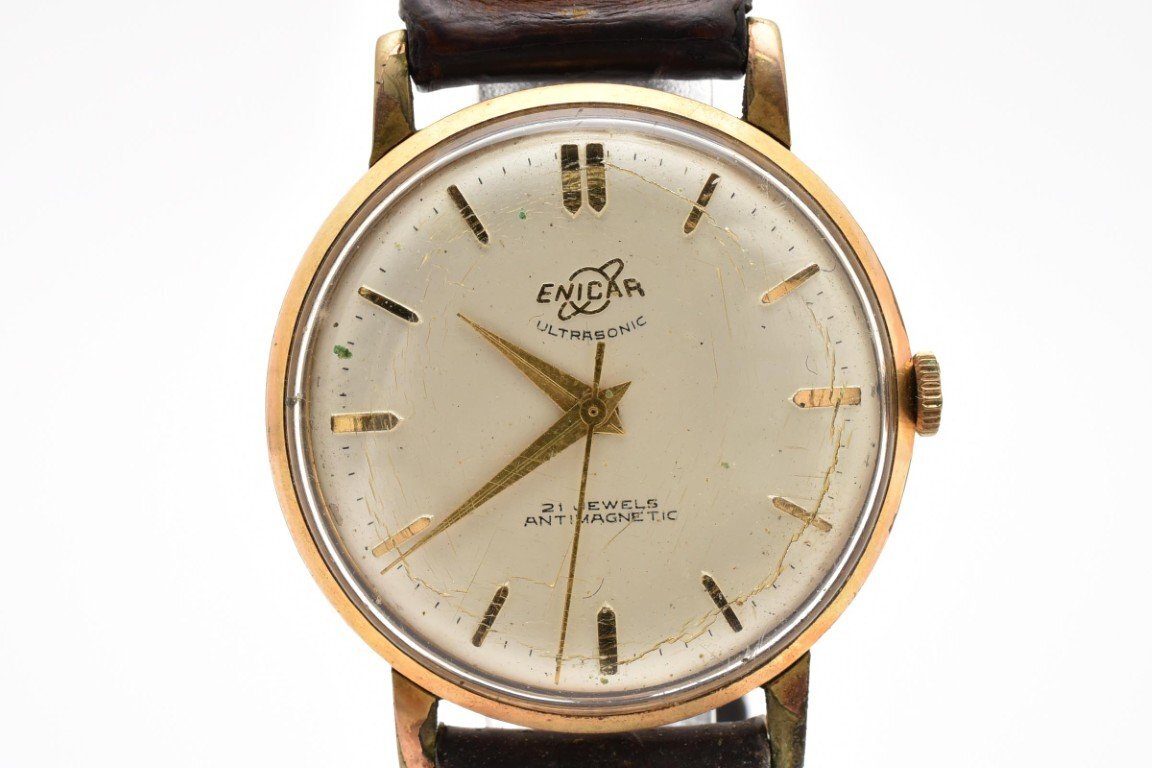稼働品 ENICAR エニカ 100/101PS ゴールド ラウンド ゴールド文字盤 3針 レディース 腕時計 手巻き拍卖
