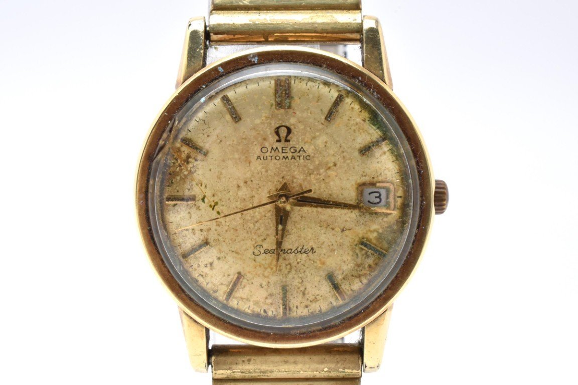 OMEGA オメガ シーマスター 腕時計 メンズ 蛇腹ベルト 蛇腹ベルト ゴールド文字盤 ゴールド デイト 3針 オートマチック拍卖