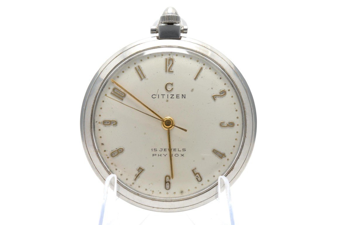 稼動品 CITIZEN シチズン 懐中時計 銀 シルバー Silver ラウンド クリーム文字盤 3針 手巻き 17JEWELS拍卖