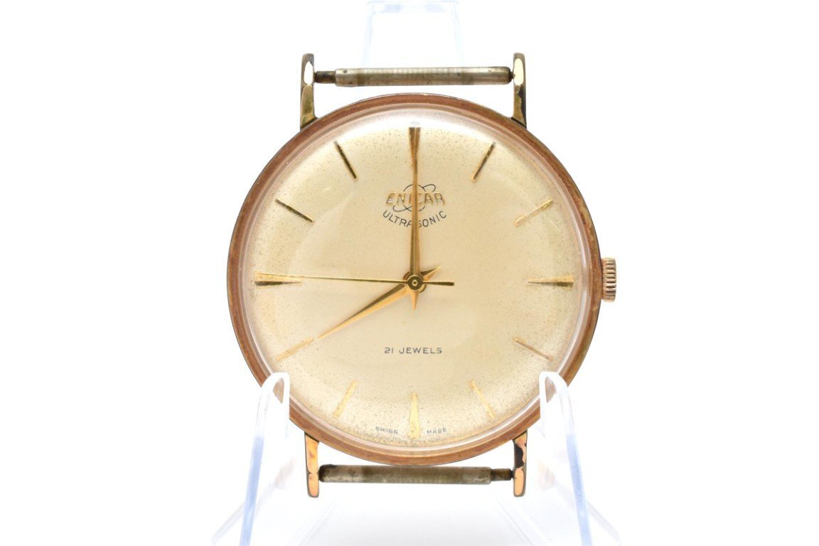 ENICAR エニカ ウルトラソニック 腕時計 メンズ 手巻き ゴールド シャンパンゴールド文字盤 ラウンド 3針 21ジュエル拍卖