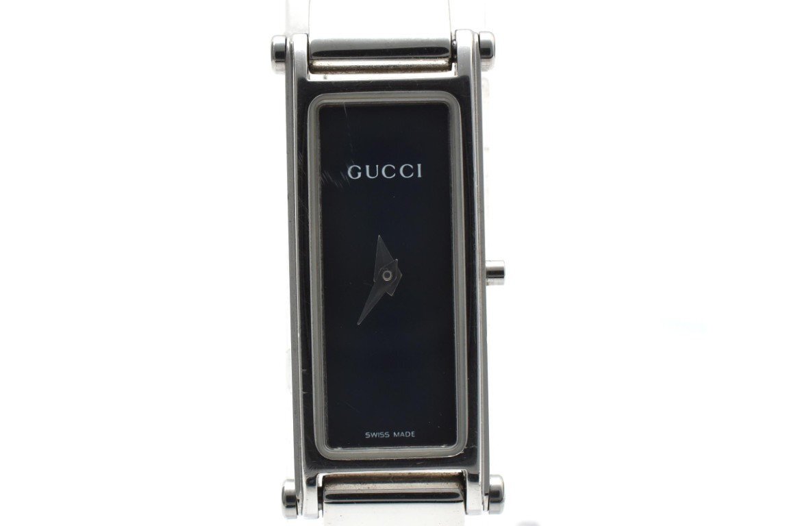 グッチ 1500L バングル ウォッチ レクタンギュラー シルバー ブラック 2針 ステンレス QUARTZ ブランド レディース 腕時計 GUCCI拍卖