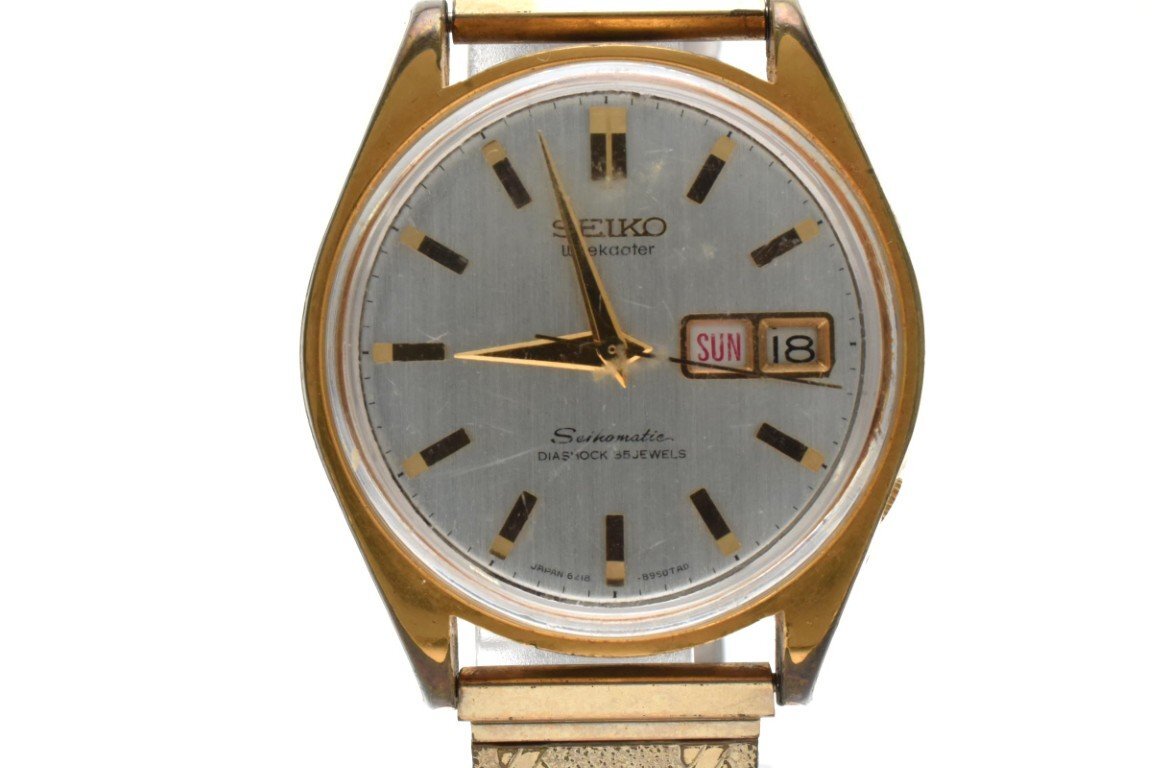 稼働品 SEIKO Seikomatic セイコー マティック ラウンド 自動巻き 腕時計 メンズ 3針 デイデイト ゴールド 6218-8950拍卖