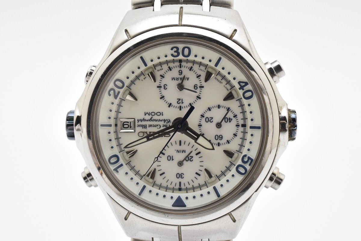 SEIKO The Great Blue CHRONOGRAPH セイコー クロノグラフ クォーツ ラウンド 腕時計 メンズ ホワイト シルバー 7T32-6N40拍卖