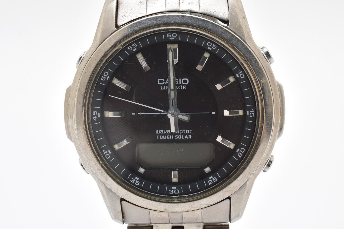 CASIO カシオ リニエージ 腕時計 メンズ 電池式 シルバー ブラック文字盤 アナデジ ウェーブセプター ソーラー時計 LCW-100T拍卖