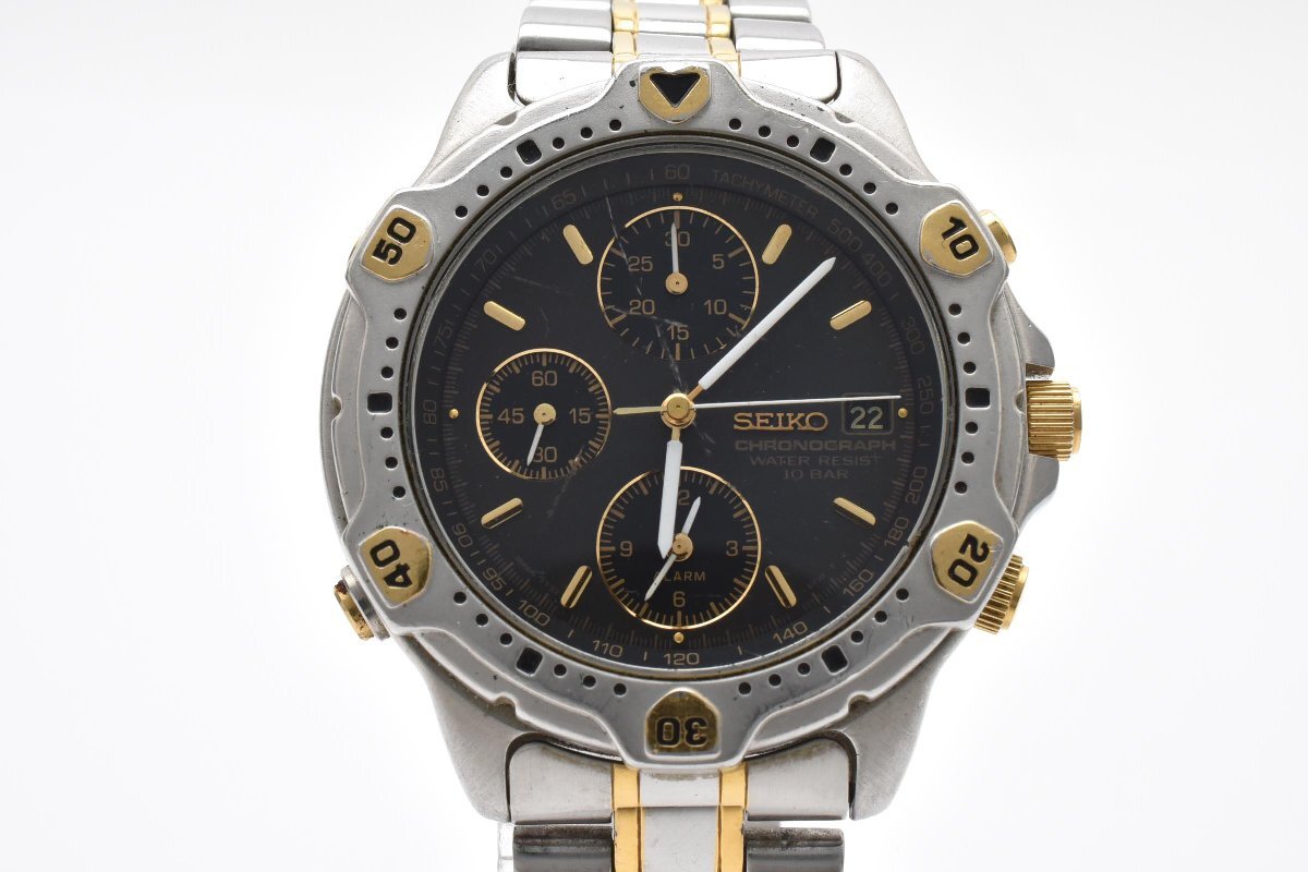 SEIKO CHRONOGRAPH セイコー クロノグラフ クォーツ ラウンド 腕時計 メンズ 3針 ブラック シルバー 7T32-6E40拍卖