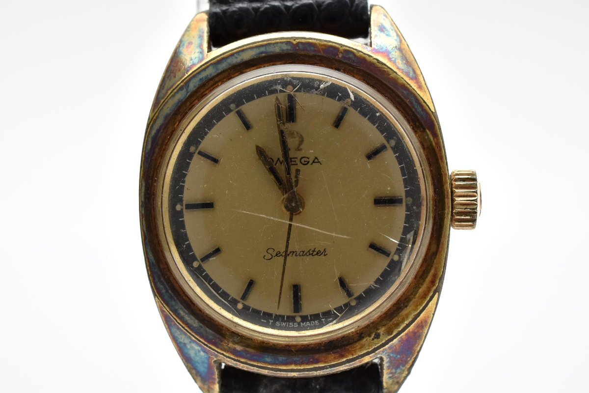 オメガ シーマスター 手巻き ラウンド ゴールド 3針 レザー レディース 腕時計 OMEGA SEA MASTER拍卖
