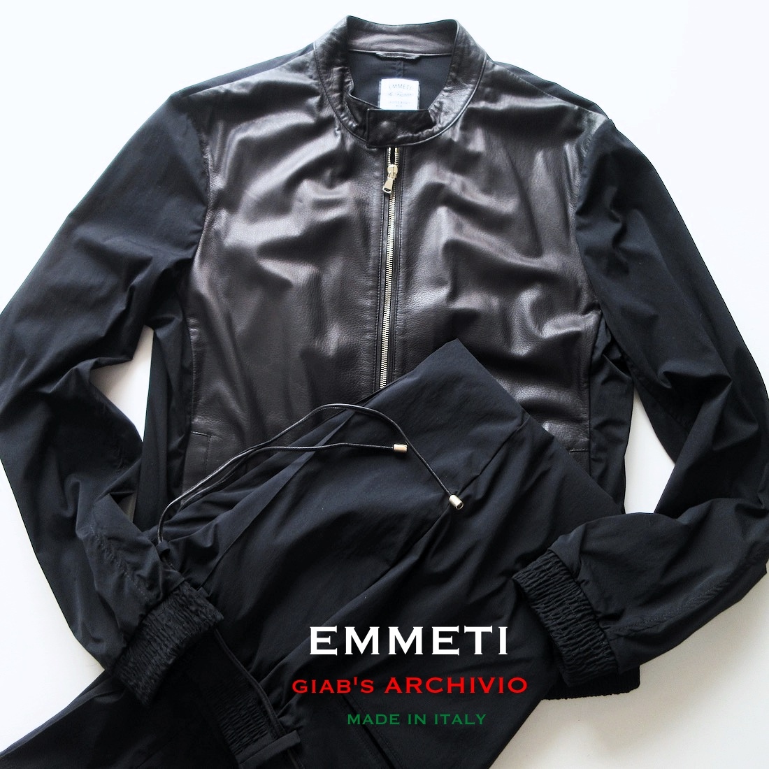 【EMMETI エンメティ × giabs archivio ジャブス アルキヴィオ】LEON掲載品◎ 高級 ライダースジャケット パンツ セットアップ!!拍卖