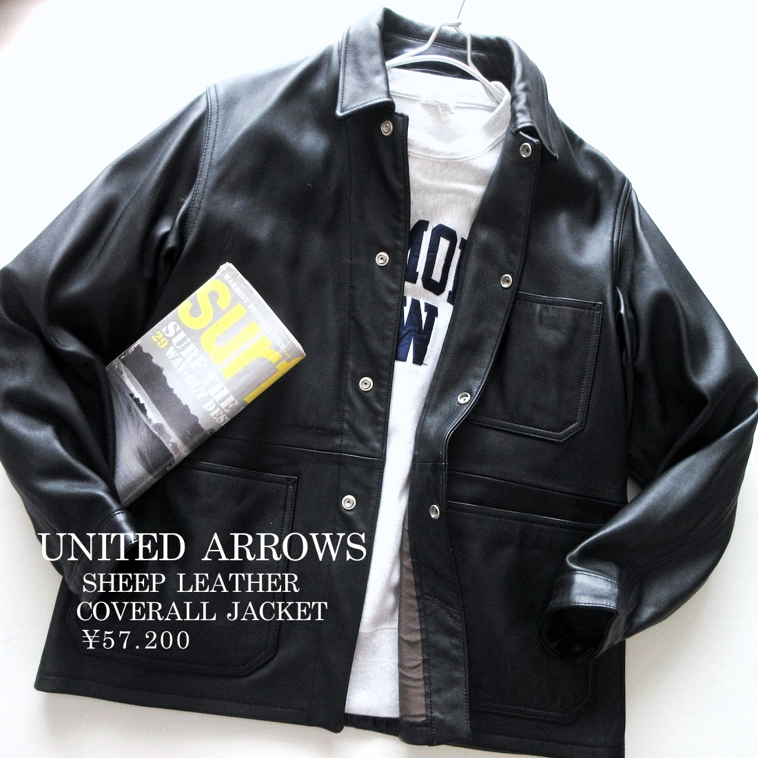 【UNITED ARROWS ユナイテッドアローズ】 57200円 シープレザー カバーオール ジャケット 黒!!拍卖