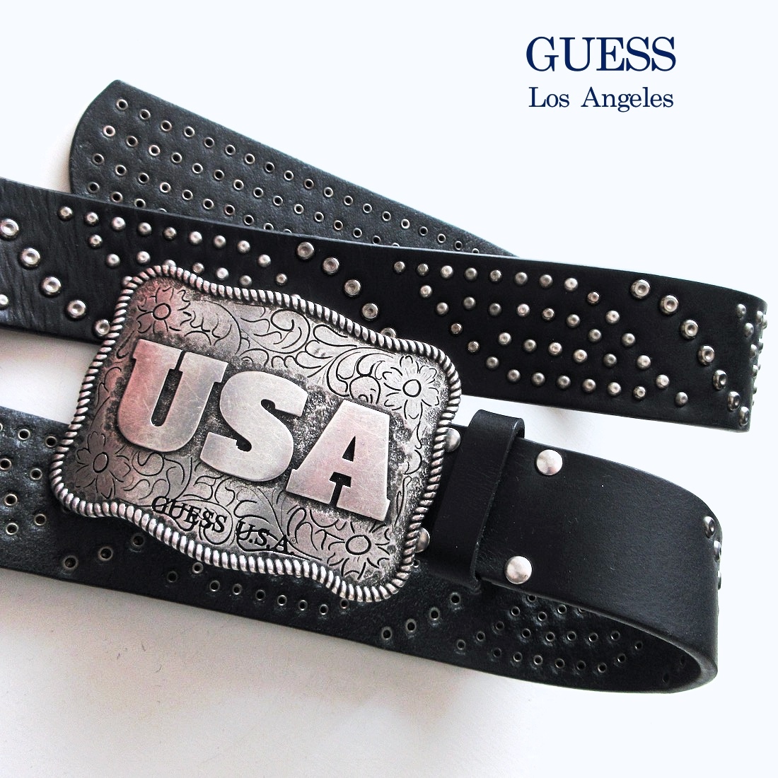 【GUESS ゲス / ロサンゼルス】スタッズ バックルベルト W90~100CM!! (MADE IN ITALY)拍卖