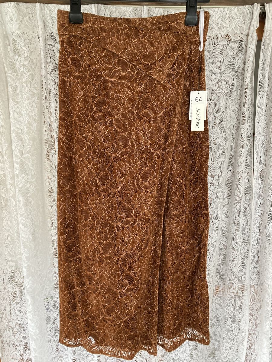 フロッキーレース ラップ風ロングスカート 64サイズ ブラウン拍卖