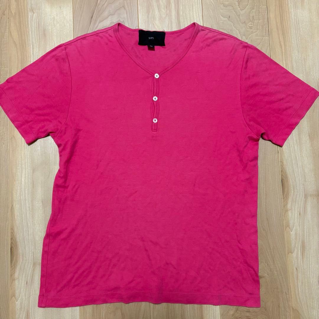 【SHIPS シップス】ヘンリーネック Tシャツ M ショッキングピンク拍卖