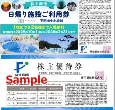 ◆03-01◆藤田観光 株主優待券 (日帰り施設利用券2枚/優待割引券10枚) 1冊-C◆拍卖