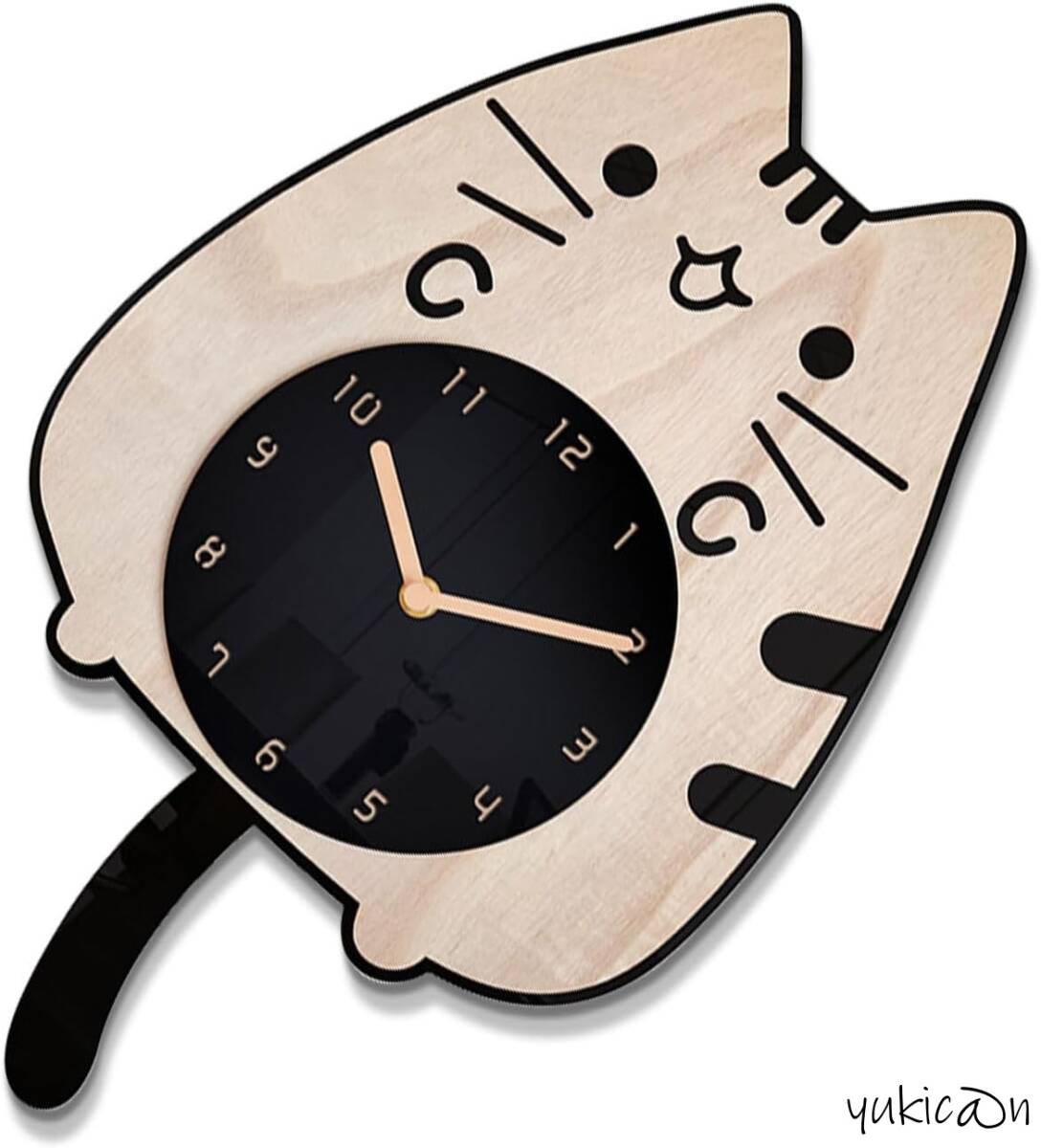 振り子付き 壁掛け時計 天然木 ネコ ゆらゆら揺れる振り子時計 木製 猫 アクリル板文字盤 木製指針 静音 ウォールクロック かわいい 癒し拍卖