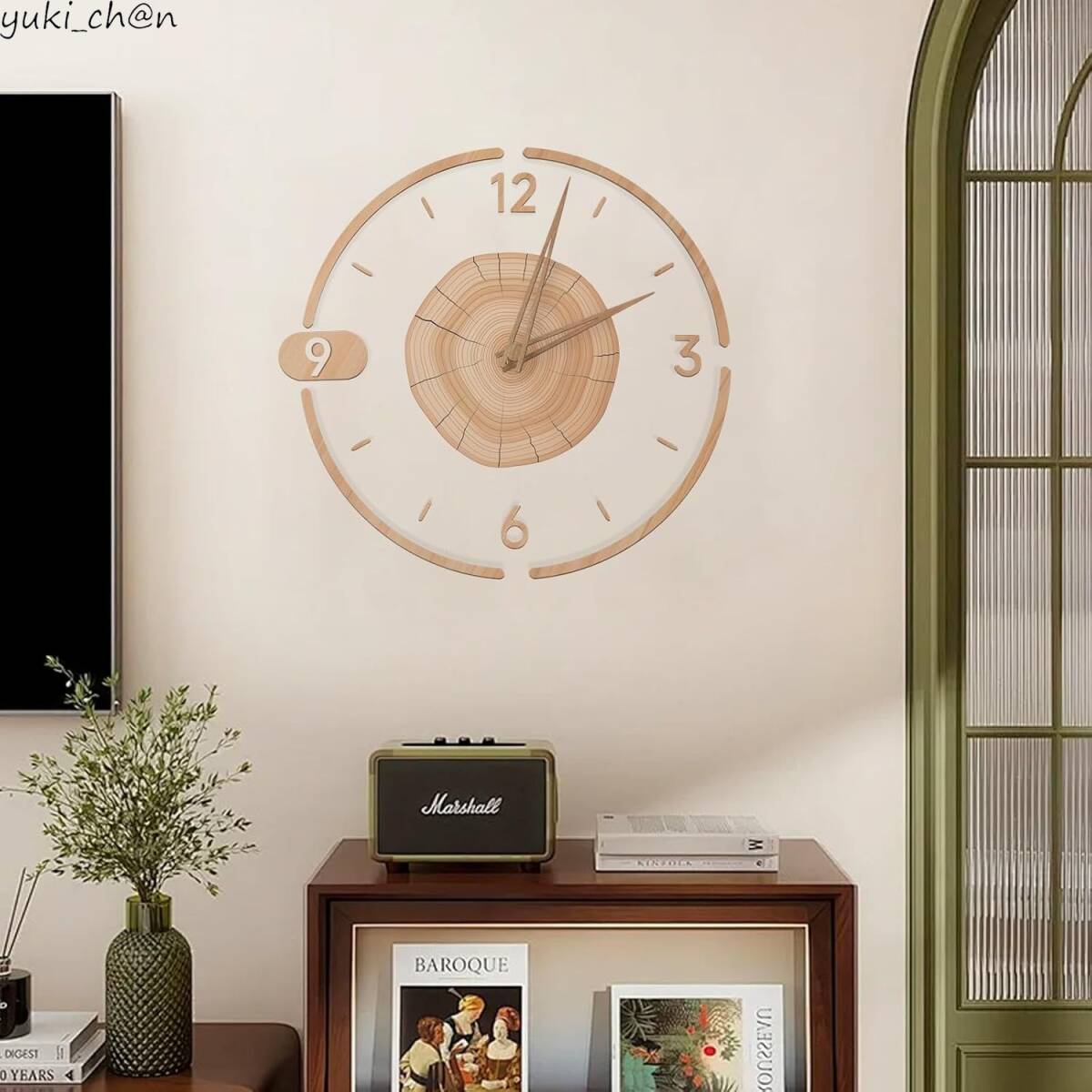時計 壁掛け時計 オーク材 天然木製 直径30cm 北欧モダン 薄型 3D立体アラビア数字 円形 連続秒針 電池長持ち 静音仕様拍卖