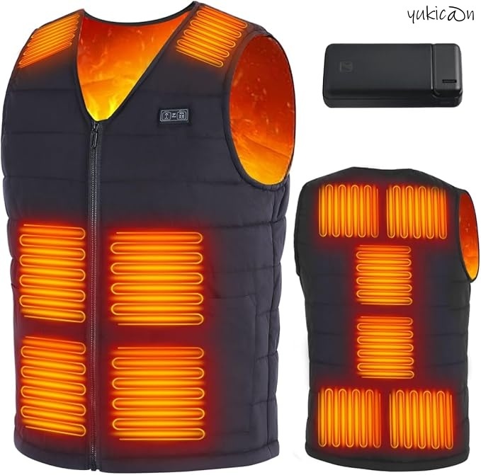 電熱ベスト ヒーターベスト ブラック XL 20000mAh バッテリー付き 3段階温度制御 軽量 前後12箇所発熱 Vネック USB給電 丸洗い拍卖