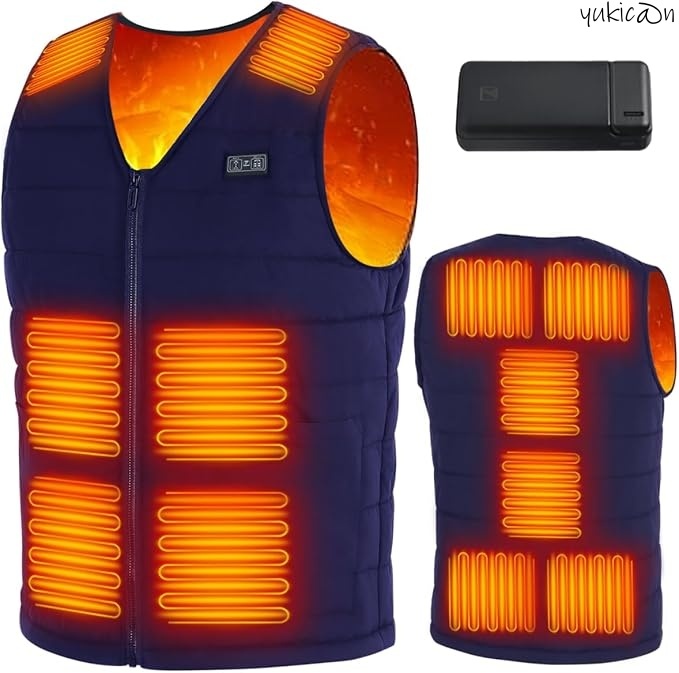 電熱ベスト ヒーターベスト ネイビー M 20000mAh バッテリー付き 3段階温度制御 軽量 前後12箇所発熱 Vネック USB給電 丸洗い拍卖