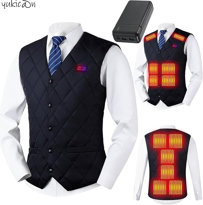 電熱ベスト 加熱服 ヒートベスト ブラック M 日本製繊 20000mAh バッテリー付き 12箇所発熱 USB給電 丸洗い Vネック 節電 省エネ拍卖