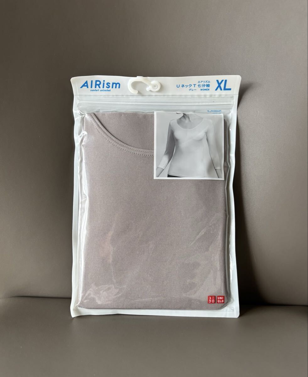 ユニクロ エアリズム UネックT 七分袖 XL グレー 未使用拍卖