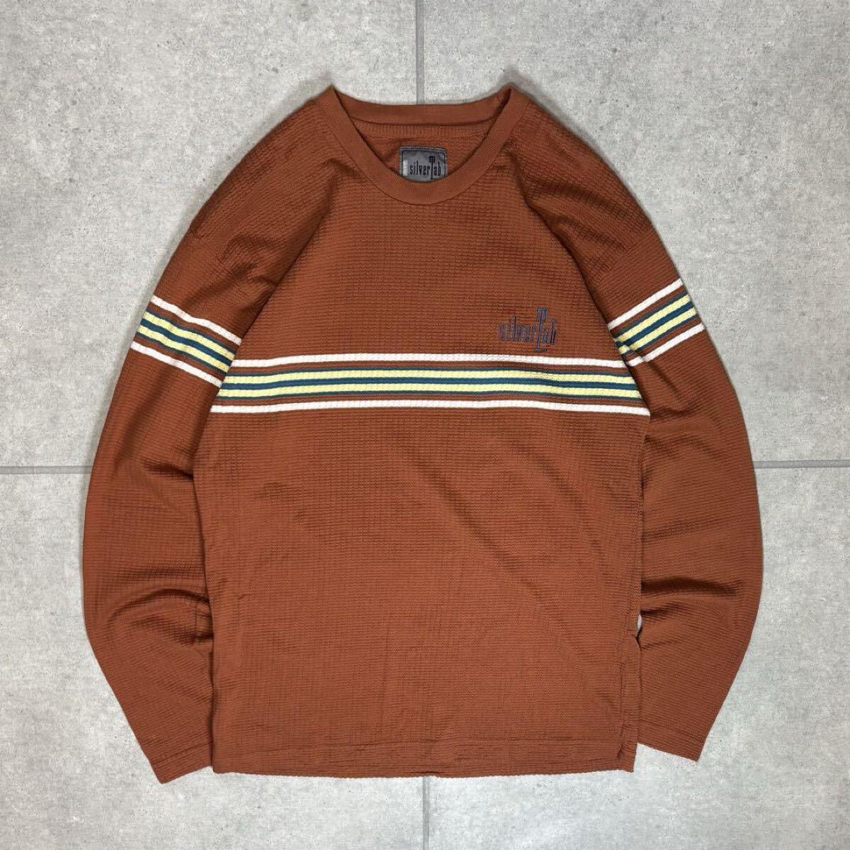 Levi's Silver Tab 長袖Tシャツ ロンT ニット地 刺繍 90s リーバイス シルバータブ 太ライン ボーダー ヴィンテージ オレンジ M拍卖