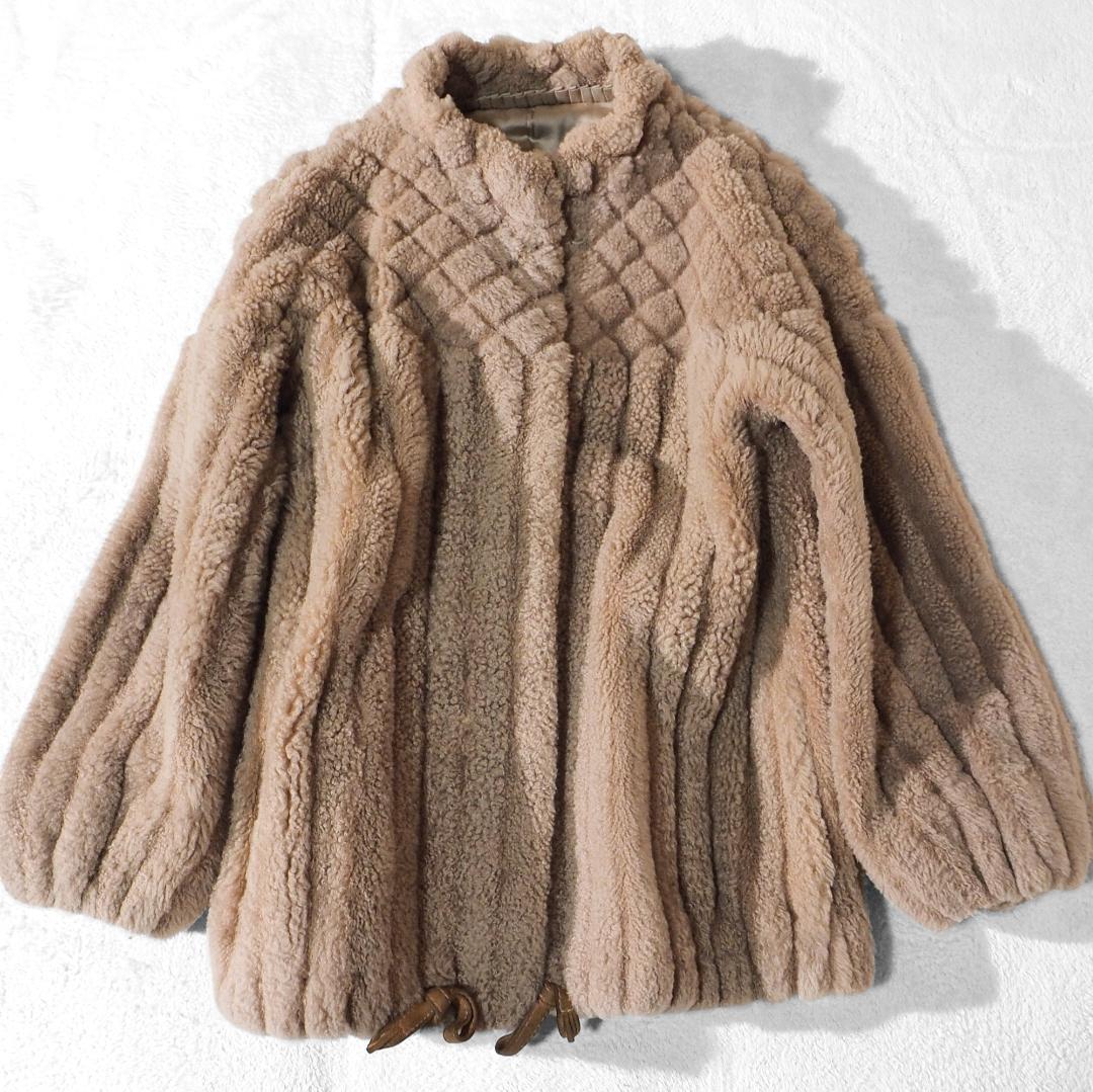 イエムラファー IEMURA FUR 羊毛 ボアジャケット リアルファー Silver Blu ライトブラウン ベージュ 毛皮 レディース11号拍卖