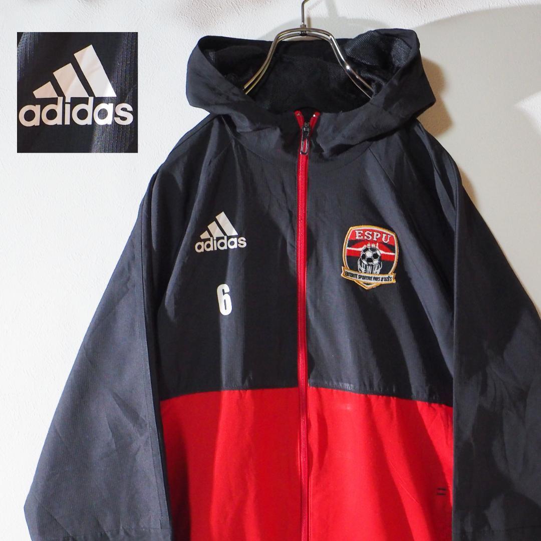 アディダス adidas ナイロンジャケット 赤黒 レッド ブラック ラグランスリーブ メンズXLサイズ拍卖