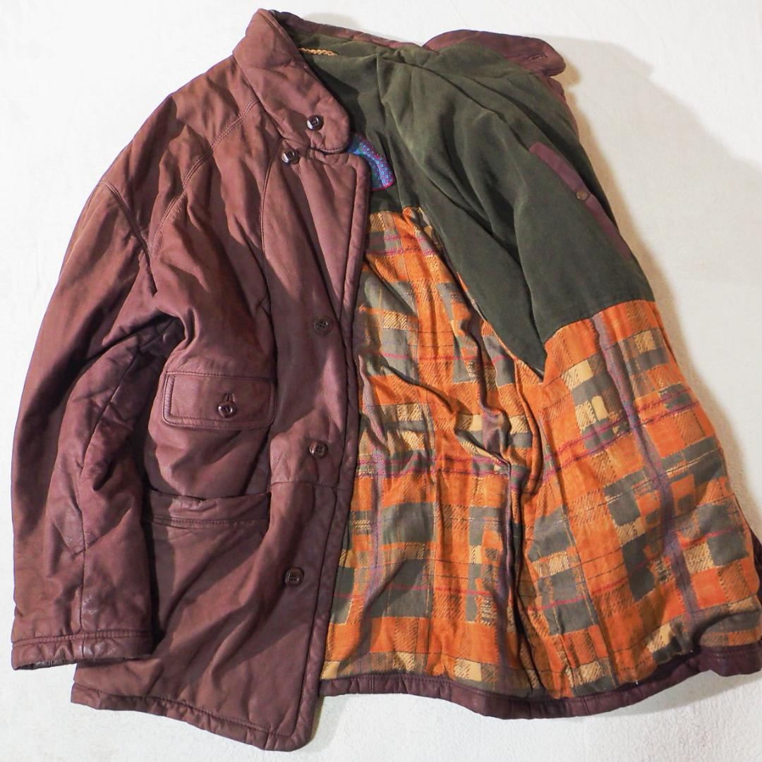 イタリア製 NIVOLA レザーコート 本革 ブラウン 中綿入り 大きいサイズ メンズXXL相当拍卖